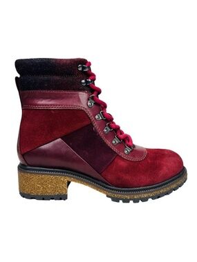 Earth Elements Tessa WIDE Lace Up Burgundy Garnet Leather Combat Boots - Sz 6 W